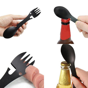 5 in 1 Multi-functional Outdoor Tools Stainless Steel Camping Survival EDC Kit Practical Fork Knife Spoon Bottle/Can Opener